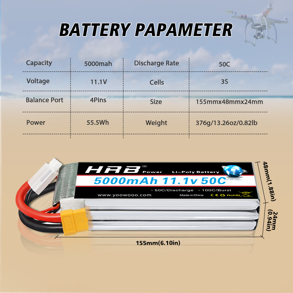 HRB リポバッテリー 2S 3S 4S 6S 11.1V  - 6S Lipo Battery 22.2V 5000Mah のレビューと価格